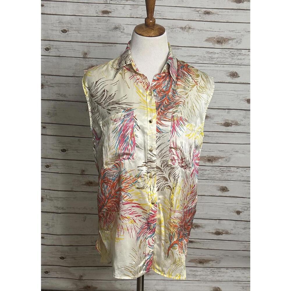Cabi classic casual multicolored sleeveless button-up silk tunic Size Medium